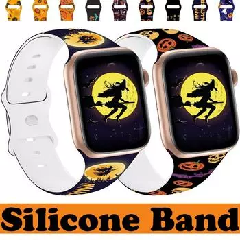 Силиконовый ремешок для умных часов Ultra 2Ultra 49 мм 9 8 7 SE 44 мм 40 мм 45 мм 41 мм 38 мм 42 мм для Series 6 5 4 3 Se 2 1 Подарок на Хэллоуин Спортивный печатный ремешок 42-41-40-38mm for apple watch синий