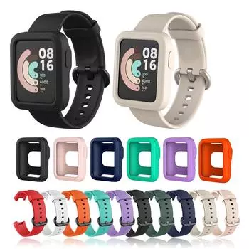 Силиконовый ремешок для Xiaomi Mi Watch Lite, браслет для Redmi Watch 1, ремешок для часов + защитный чехол чёрный
