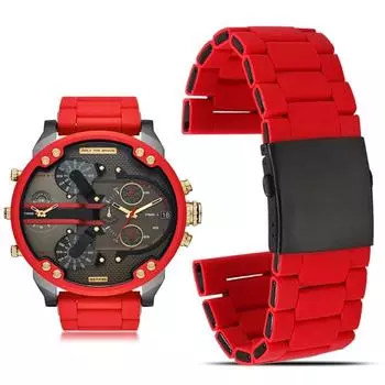 Силиконовый ремешок из нержавеющей стали для часов Diesel Watch Strap DZ7396 DZ7370 DZ4289 DZ7070 DZ7395 Мужской резиновый водонепроницаемый браслет 28 мм 28mm