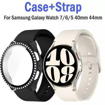 Силиконовый ремешок No Gap+чехол для Samsung Galaxy Watch 7 6 5 4 44 мм 40 мм 5 Pro 45 мм браслет Galaxy Watch 6 Classic 43 мм 47 мм браслет for Watch 6 44mm серый