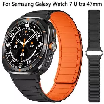 Силиконовый ремешок No Gaps для Samsung Galaxy Watch 7 Ultra 47 мм, спортивный браслет с магнитным ремешком для Galaxy Watch Ultra Watch 7 Ultra 47mm чёрный/красный