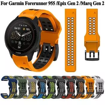 Силиконовый ремешок QuickFit 22/26 мм для Garmin Forerunner 955 Solar 965 LTE Fenix 8 E 47 43 51 мм 6X 7X pro 5X plus Band Bracelet fenix 7s 6s 5s красный/чёрный