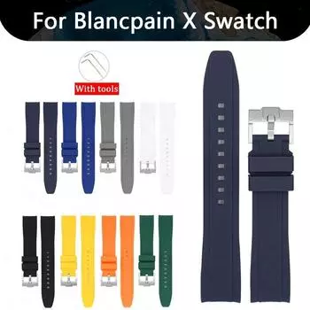 Силиконовый ремешок с изогнутым интерфейсом для Swatch x Blancpain Fifty Fathoms 22 мм для мужчин и женщин, спортивный водонепроницаемый резиновый ремешок для часов