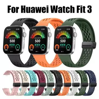 Силиконовый ремешок с магнитной D-складной пряжкой для часов Huawei Watch Fit 3, ремешок для спортивного браслета HUAWEI Fit3, ремешок для часов чёрный