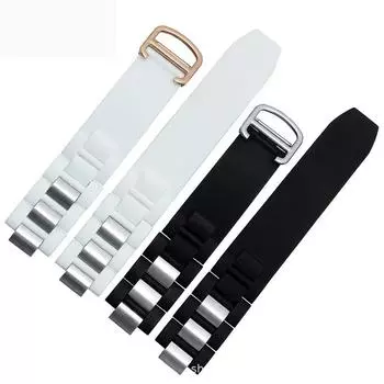 Силиконовый ремешок с выпуклостью 20 * 10 мм для спортивных водонепроницаемых часов Cartier 21 Chronoscaph W10198U2 W10197U2 20-10mm