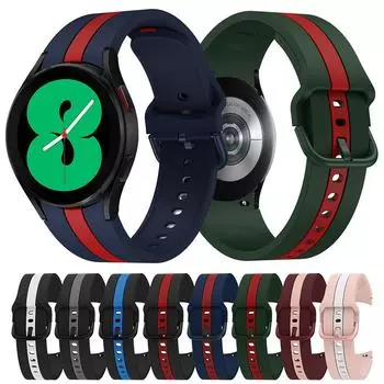 Силиконовый ремешок в полоску 20 мм для Samsung Galaxy Watch 5 4/Galaxy Watch 4 Classic, ремешок для умных часов 42 мм 46 мм для Galaxy Watch 6/6 Classic красный/армия зеленый