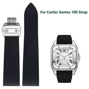 Силиконовый резиновый ремешок для часов Cartier Santos 100 W2020007 W2020008 водонепроницаемый ремешок для часов браслет 25 мм 25mm