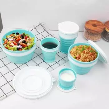 Силиконовый складной набор для путешествий, 550/350/200/100/950 мл, складная чашка для кемпинга, расширяемая чашка для питья 200ML синий