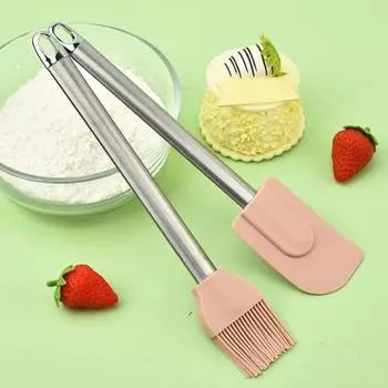 Силиконовый скребок для масла с ручкой из нержавеющей стали, гибкие скребки, без содержания бисфенола А, высокая A розовый