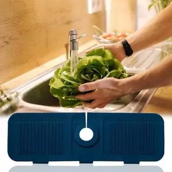 Силиконовый сливной коврик для кухонной раковины, быстросохнущий коврик для защиты от брызг, гибкий многоразовый защитный поддон для раковины, органайзер для ванной комнаты, держатель, коврик темно-синий