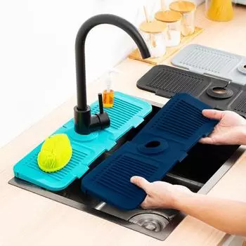 Силиконовый сливной коврик для кухонной раковины, быстросохнущий коврик для защиты от брызг, гибкий многоразовый защитный поддон для раковины, органайзер для ванной комнаты, коврик-держатель для дома темно-синий