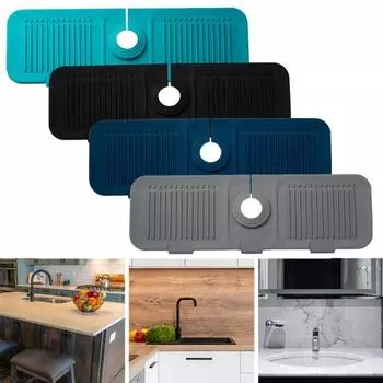 Силиконовый сливной коврик для кухонной раковины, быстросохнущий коврик для защиты от брызг, гибкий многоразовый защитный поддон для раковины темно-синий