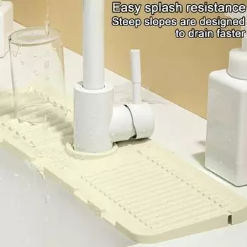 Силиконовый сливной коврик для кухонной раковины, сливной коврик для смесителя, наклонный дизайн, простая установка, регулируемый размер отверстия серый