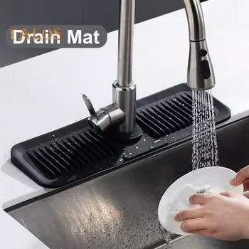 Силиконовый сливной коврик для кухонной раковины, водопоглощающий, быстросохнущий держатель для губки, лоток для крана, брызговик для кухни, ванной комнаты, прачечной чёрный