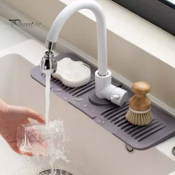 Силиконовый сливной коврик для кухонной раковины, водопоглощающий, быстросохнущий держатель для губки, лоток для крана, брызговик для кухни, ванной комнаты, прачечной чёрный