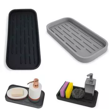 Силиконовый сливной лоток, квадратный утолщенный кухонный сливной коврик, коврик для хранения посуды, чашки 25.3x13.3x1.8cm белый