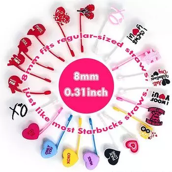 Силиконовый соломенный чехол на День святого Валентина, мягкая многоразовая пылезащитная соломенная кепка, украшение из соломы в форме сердца, подарок для влюбленных, свадебная вечеринка as the picture