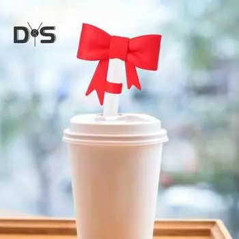 Силиконовый соломенный колпачок с бантом, противоскользящий соломенный чехол, милый бант, протектор для соломы, простые в использовании аксессуары для чашек розовый