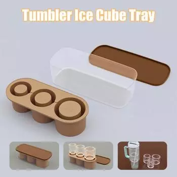 Силиконовый стакан для кубиков льда с крышкой, 3 полости, пищевой холодильник, летний цилиндр для чашек на 30-40 унций, форма для изготовления ледяных шаров, кухонные принадлежности оранжевый