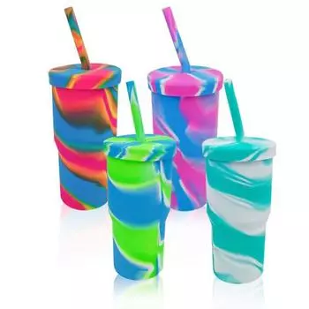 Силиконовый стакан емкостью 950 мл с соломенной крышкой, большой емкости, пищевой класс, не содержит BPA, герметичный, портативный для путешествий на открытом воздухе, для воды 950ml