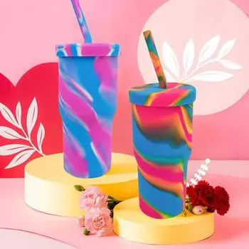 Силиконовый стакан на 950 мл с соломенной крышкой, большая емкость, пищевой класс, не содержит BPA, герметичный, для путешествий на открытом воздухе, портативная бутылка для воды, соломенная чашка для питья 950ml