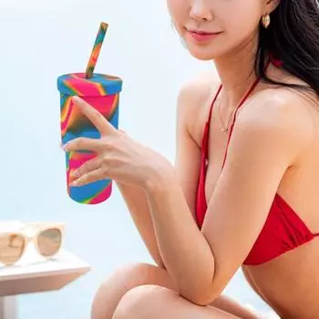 Силиконовый стакан на 950 мл с соломенной крышкой, большая емкость, пищевой класс, не содержит BPA, герметичный, для путешествий на открытом воздухе, портативная бутылка для воды, соломенная чашка для питья 950ml