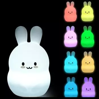 Силиконовый светильник в виде кролика, ночник, USB перезаряжаемый светильник, подарок для детей белый