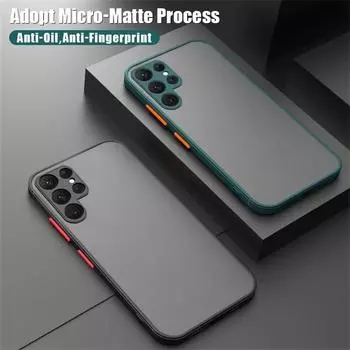 Силиконовый тонкий матовый чехол на ощупь для Samsung Galaxy S24 S23 S22 Ultra Plus A15 A25 A35 A55 A05 A05S A14 A24 A34 A54 прозрачный жесткий Galaxy S24 Ultra чёрный