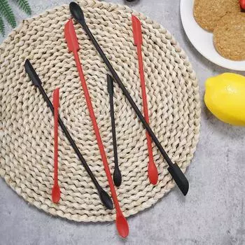 Силиконовый удлиненный скребок с двойной головкой, глубокий скребок для бутылок, мини-силиконовый шпатель с длинной ручкой 15.5cm красный