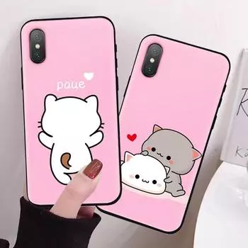 Силиконовый ультратонкий противоударный чехол Happy Cat из ТПУ для IPhone Samsung Huawei Honor Redmi OPPO Vivo OnePlus Infinix Xiaomi Pocophone F1 белый