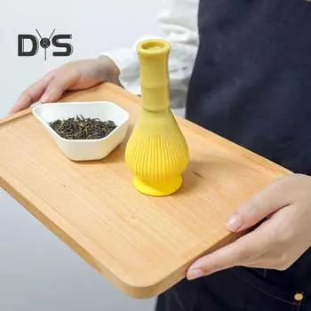 Силиконовый венчик для взбивания матча пищевой блендер для порошка зеленого чая матча прочный термостойкий инструмент с подставкой жёлтый