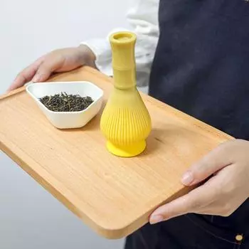 Силиконовый венчик для взбивания матча пищевой блендер для порошка зеленого чая матча прочный термостойкий инструмент с подставкой жёлтый