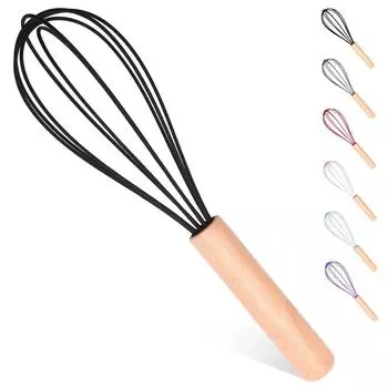Силиконовый венчик Leeseph с деревянной ручкой для взбивания яиц для смешивания, взбивания, перемешивания, приготовления пищи, выпечки, кухонных гаджетов