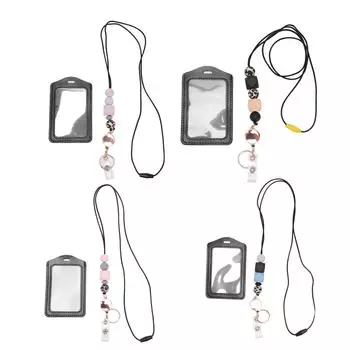 Силиконовый выдвижной шнурок с бусинами и прозрачным держателем удостоверения личности, многоцелевой держатель бейджа для студентов Flesh Pink A