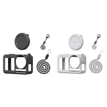 Силиконовый защитный чехол для DJI Osmo Action 5 Pro с крышкой объектива и шнурком (черный)