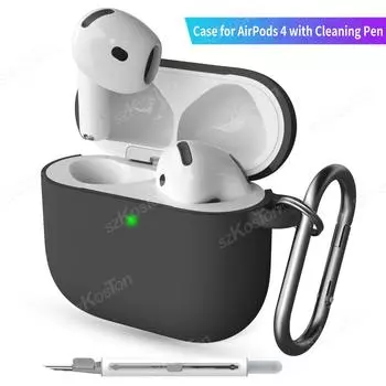 Силиконовый защитный чехол для наушников AirPods 4, противоударный защитный чехол с набором для чистки, брелок для Airpods4, аксессуары зелёный