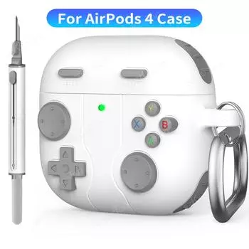 Силиконовый защитный чехол для наушников AirPods 4-го поколения, противоударный защитный чехол для AirPods4 с набором для чистки, брелок белый