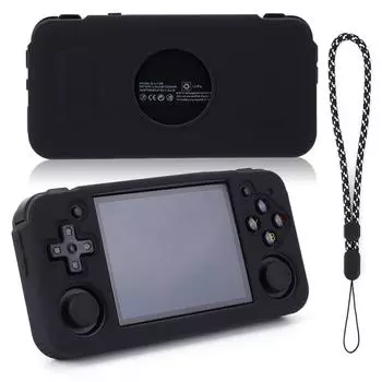 Силиконовый защитный чехол, противоударный, мягкий, с защитой от царапин, со шнурком для портативной игровой консоли Anbernic RG35XX H в стиле ретро чёрный