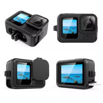 Силиконовый защитный чехол с крышкой объектива для камеры GoPro Hero 13, защитный чехол со шнурком для использования на открытом воздухе B