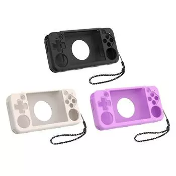 Силиконовый защитный чехол с защитным чехлом для шнурка, защитный чехол для портативной игровой консоли Anbernic RG35XX H в стиле ретро чёрный