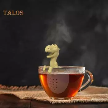 Силиконовый заварочный чайник в виде вылупившегося динозавра, сито для листьев, фильтр, диффузор, инструмент для питья жёлтый