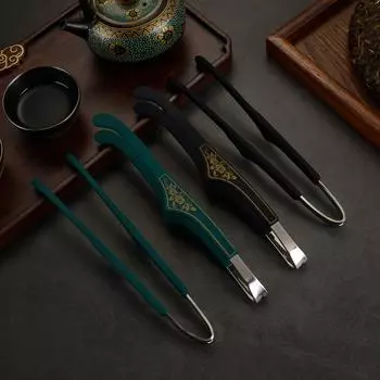 Силиконовый зажим для чая из нержавеющей стали, чайный набор кунг-фу, аксессуары, нескользящая чашка, зажим для чая, инструмент для чайной церемонии, инструмент для приготовления чая Black(19cm long)