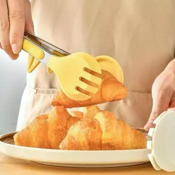 Силиконовый зажим для еды с подставкой, против ожогов, с длинной ручкой, подвесной многофункциональный зажим для стейка, мяса, барбекю, щипцы, лопаточка, кухонные принадлежности красный