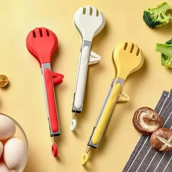 Силиконовый зажим для еды с подставкой, устойчивый к ожогам, подвесной многофункциональный зажим с длинной ручкой, зажим для стейка, мяса, барбекю, щипцы белый