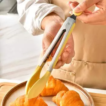 Силиконовый зажим для еды с подставкой, защита от ожогов, длинная ручка, подвесной многофункциональный зажим для стейка, мяса, барбекю, щипцы, шпатель, кухня красный