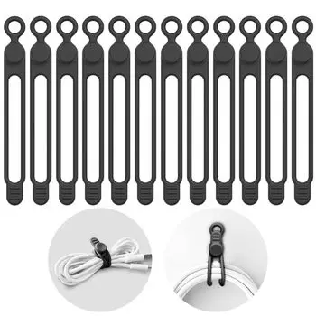 Силиконовый зажим для кабеля Pakalik, черный комплект кабелей, многофункциональное устройство для хранения проводов для утюжка для волос, черный набор из 12 шт. чёрный