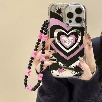 Силиконовый зеркальный чехол Zhitai с цепочкой для iPhone 12-15 Pro Series iPhone 15 Plus