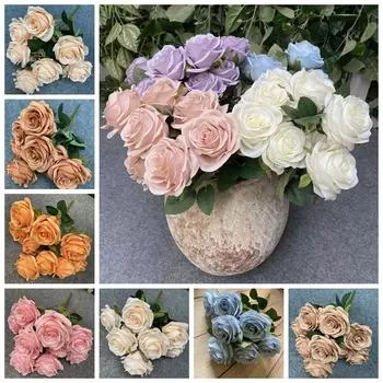 Silk 9-heads Rose Flowers Flower Arrangement Rose Flower Bouquet Living Room 3