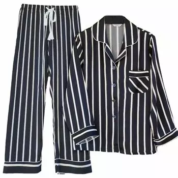 Silk London Black x Waist Long Room Wear Black x [Yumekairou] Пижама, в полоску, женская, 100% шелк, цвет слоновой кости, классная, лента, рукав, женская одежда для сна,