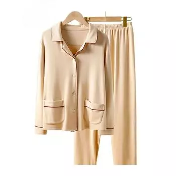 Шелковый пижамный комплект, женская повседневная семейная одежда с длинными рукавами, теплая пижама, осень и зима L